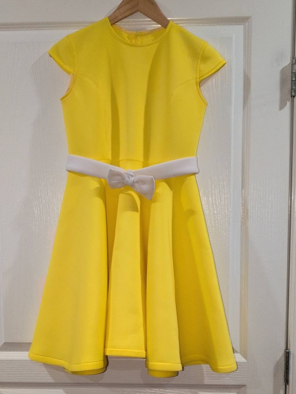 Girls Yellow Fit-and-Flare Dress with White Bow